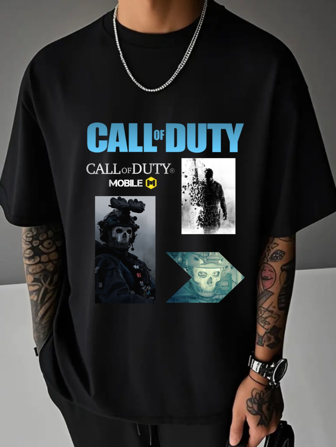 Call of Duty Mobile Unisex Siyah Tişört – Ghost Tasarımlı