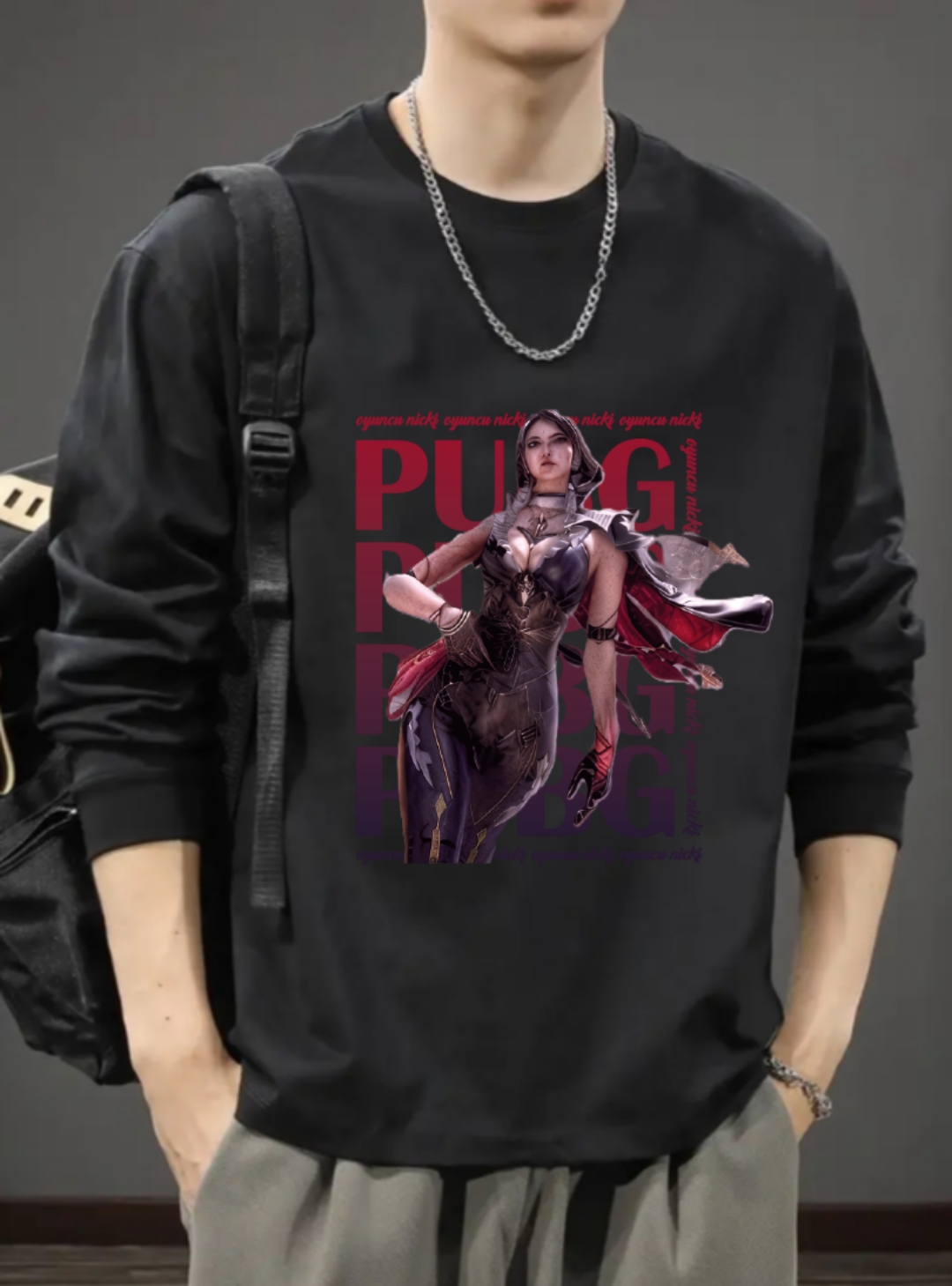 PUBG Karakter Tasarımlı Siyah Sweatshirt Unisex